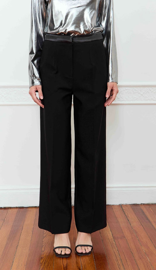 Deluc Black Pant with Satin Waistline