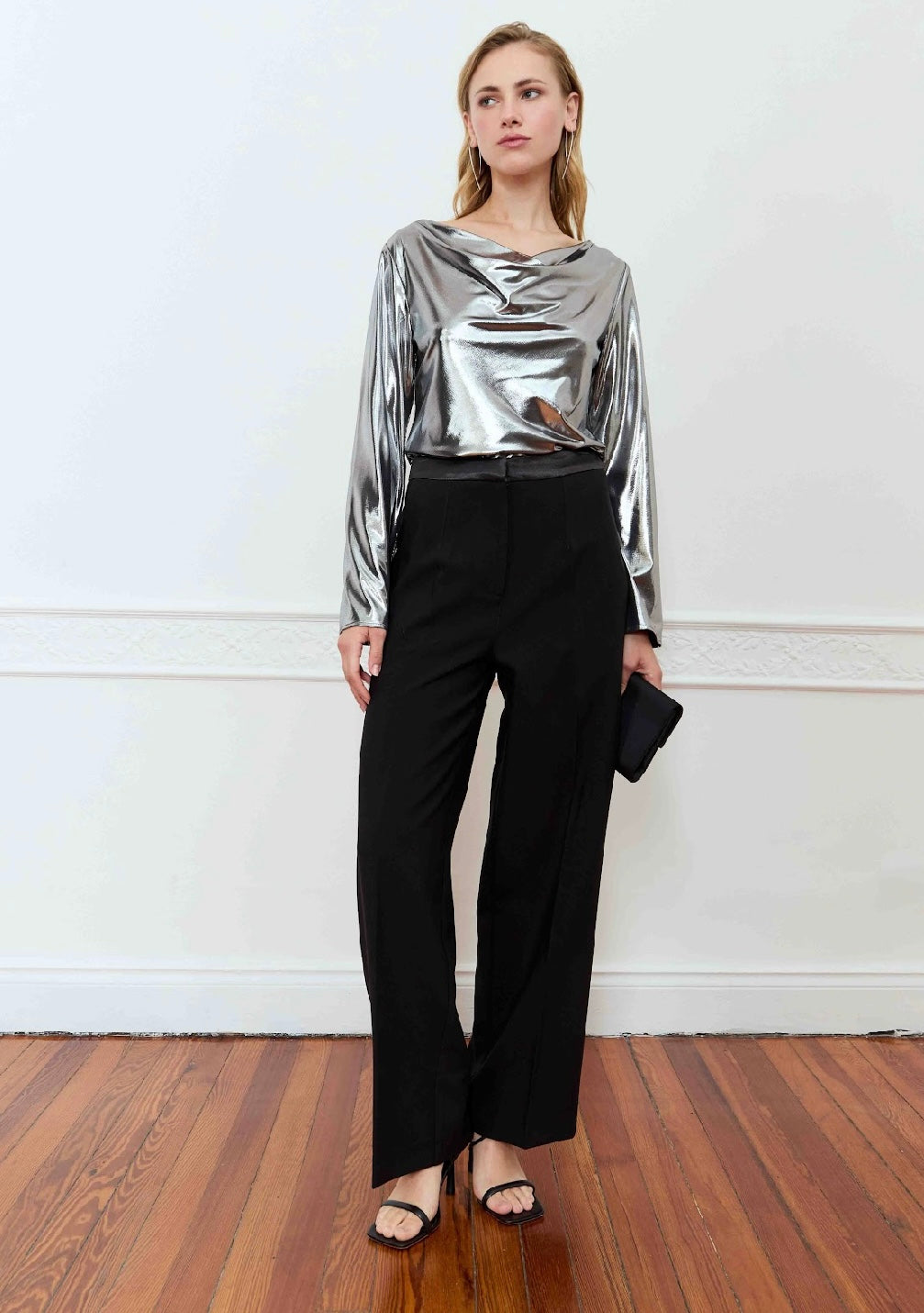 Deluc Black Pant with Satin Waistline