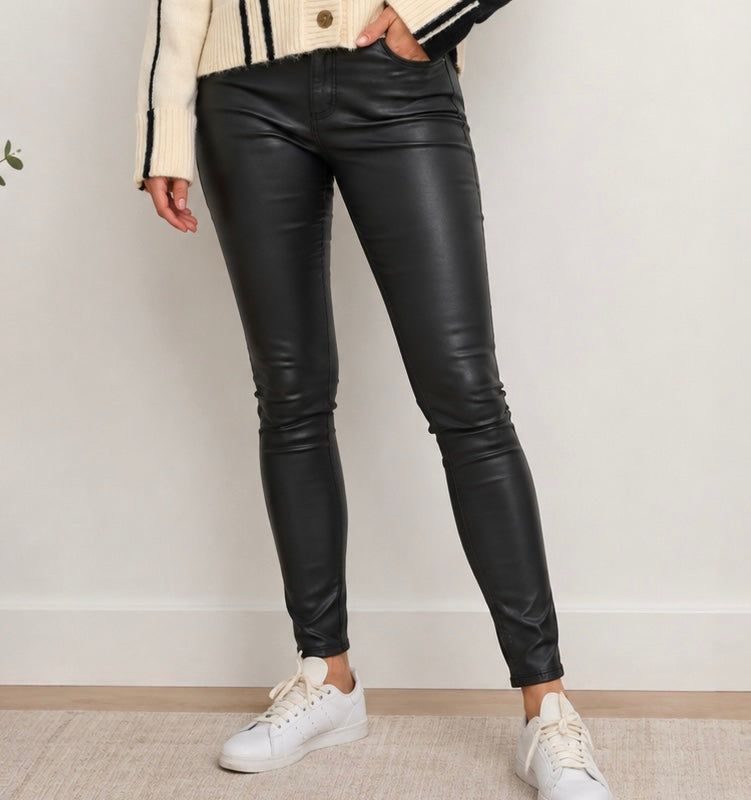 Kaffe Black Slim Fit Coated Pant