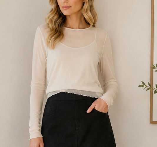 CREAM - Cream Sheer Detailed Top
