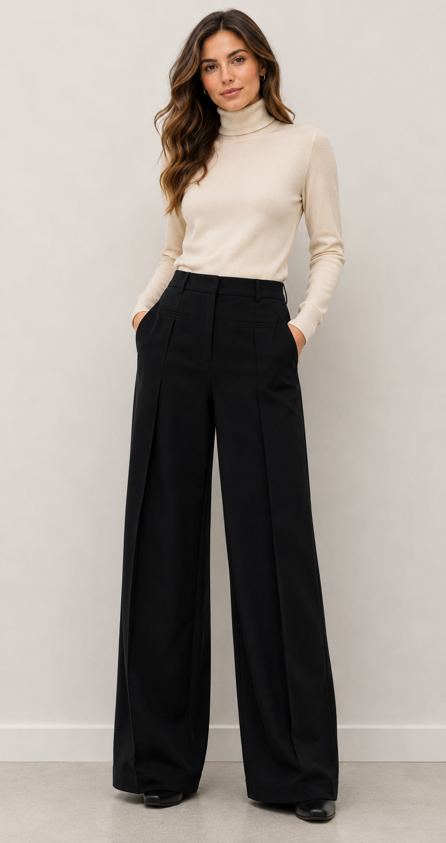 CREAM Black Wide Front Pockets Pleated Leg Pant