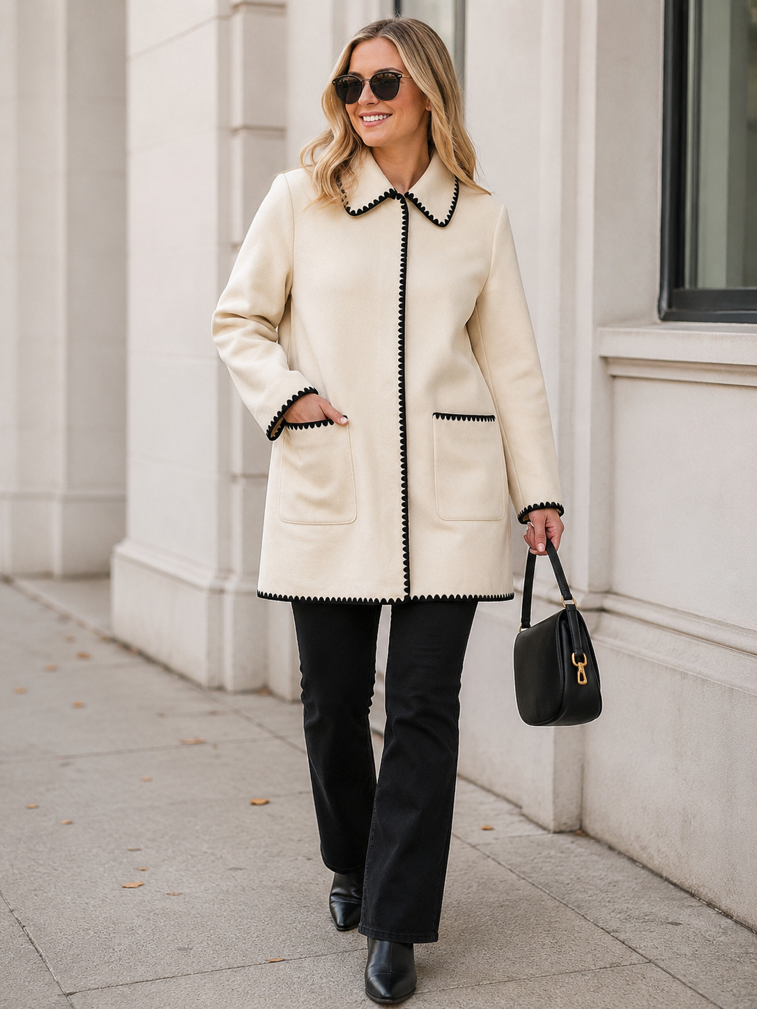 Pink Martini Cream With Black Piping Coat