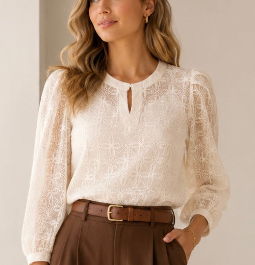 CREAM Ivory Detailed 3 quarter Sleeves Blouse