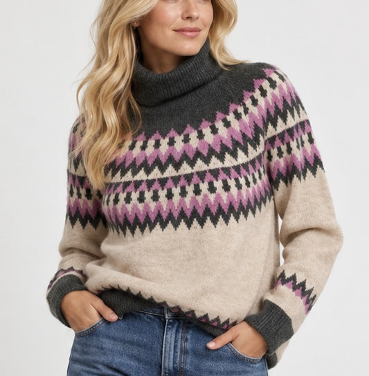 ICHI Printed Turtleneck Sweater