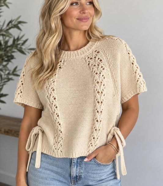 Deluc Beige Knit Sweater with side Ties