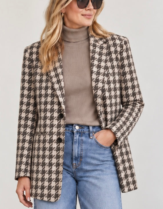 ICHI Brown/Black Printed 2 Buttoned Blazer