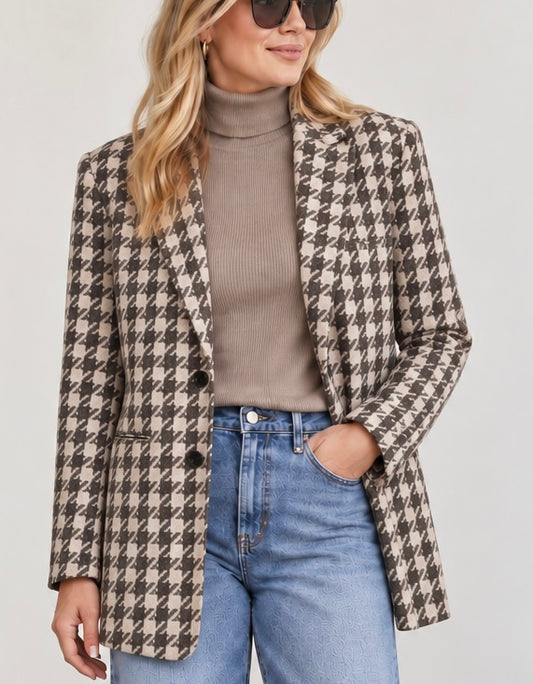 ICHI Brown/Black Printed 2 Buttoned Blazer