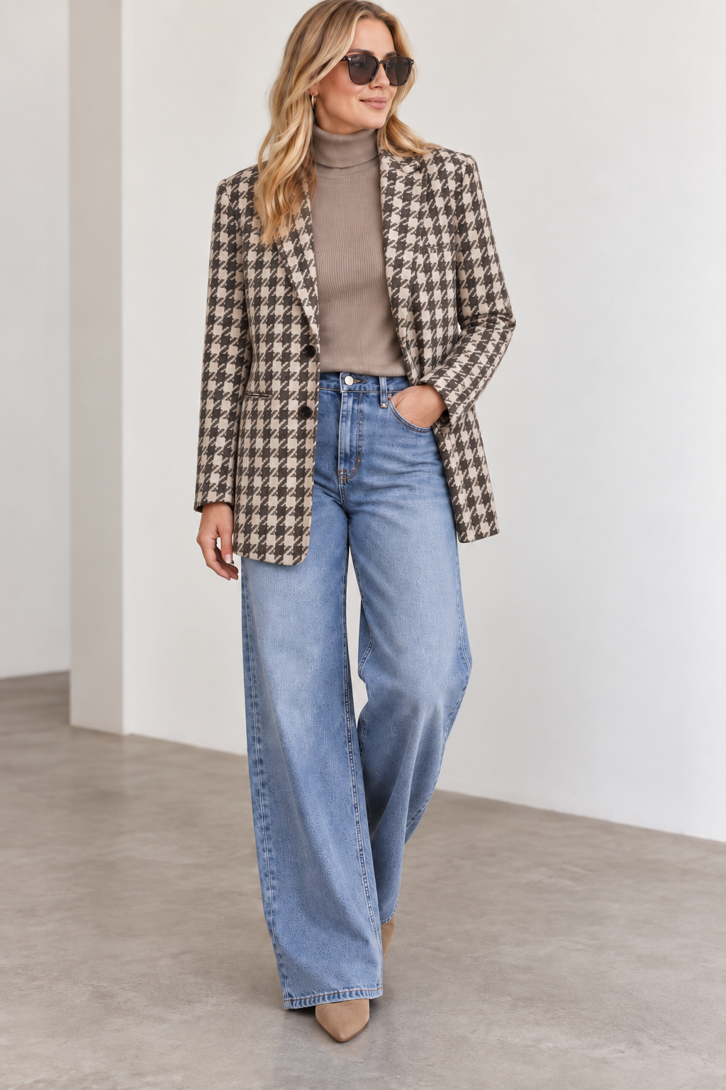 ICHI Brown/Black Printed 2 Buttoned Blazer