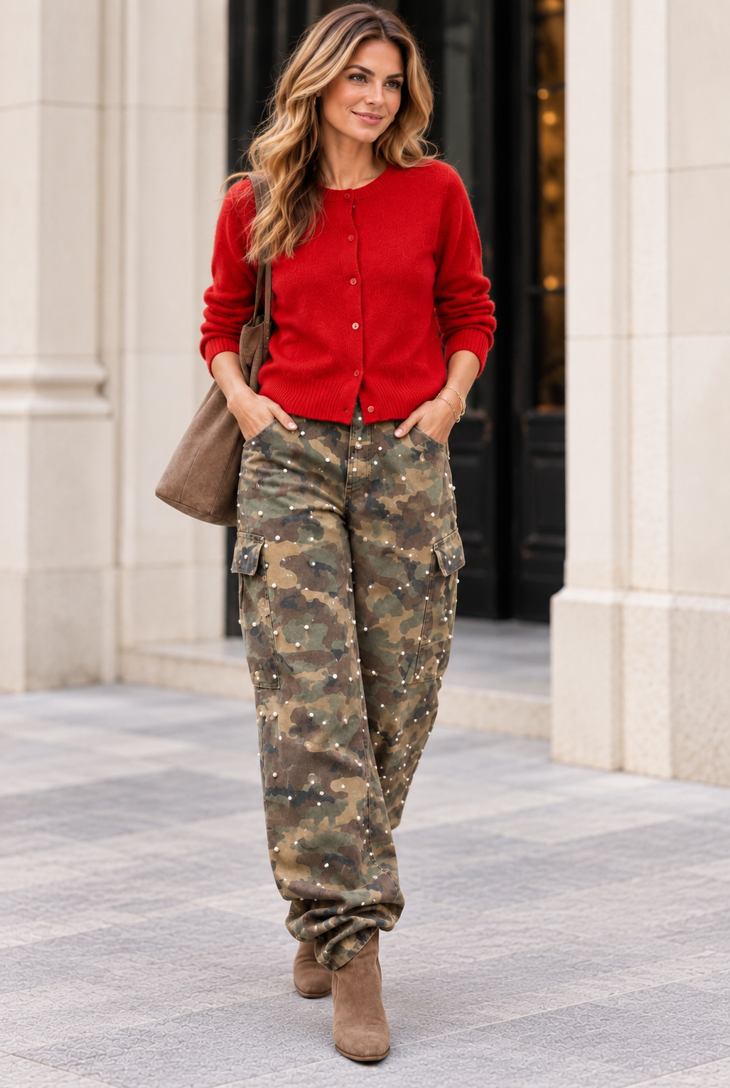 Camouflage Cargo With Pearls Pant