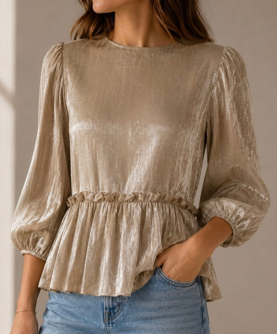 B young Lurex Peplum Tie Back Top