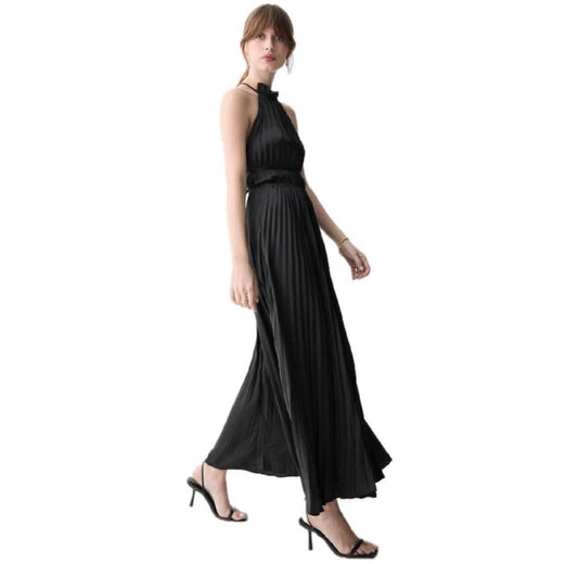 Deluc Black Long Pleated Dress