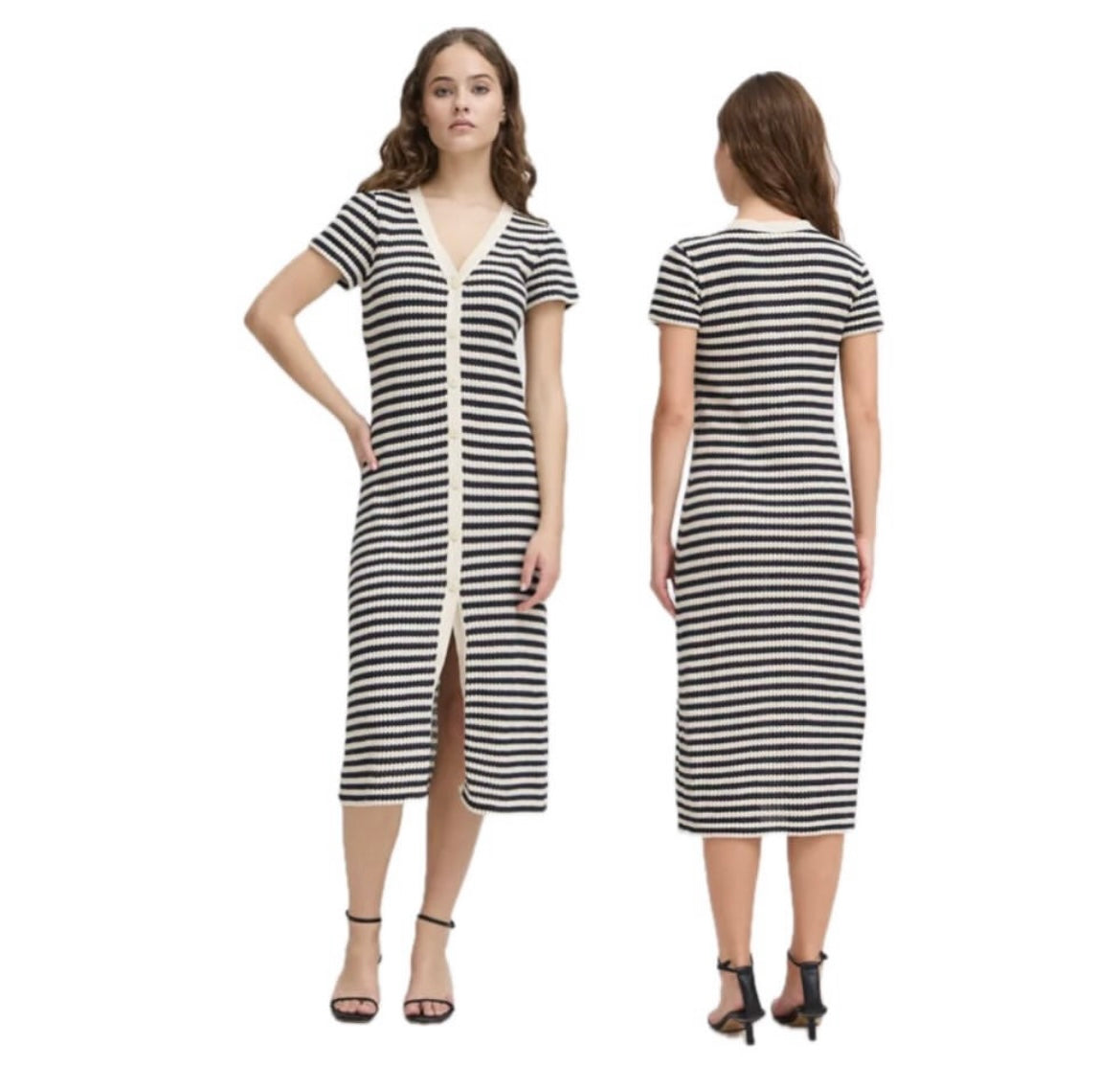 ICHI Navy Cream Stripe Bottoms Front Dress