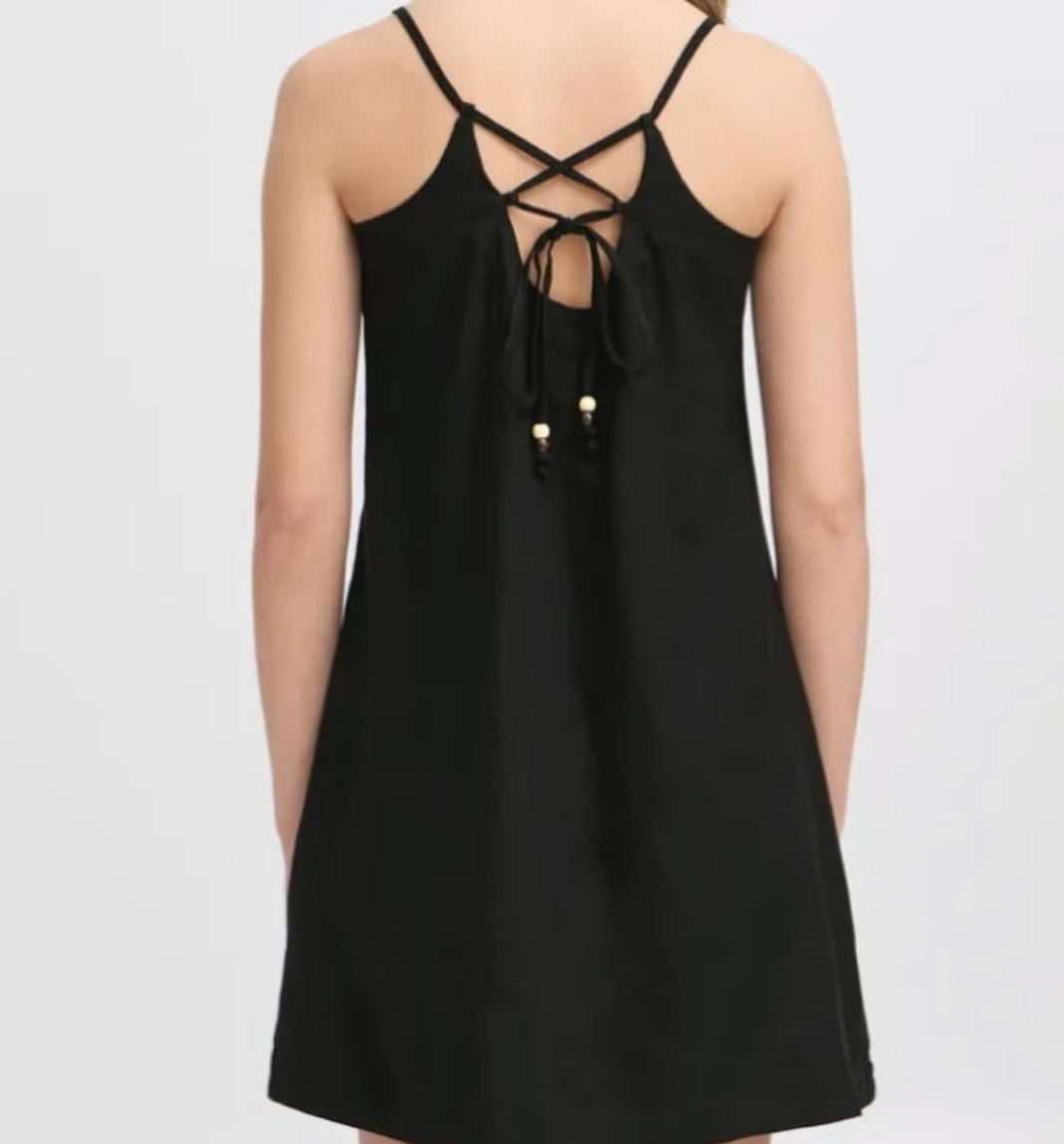 ICHI Black Linen Blend Short Dress