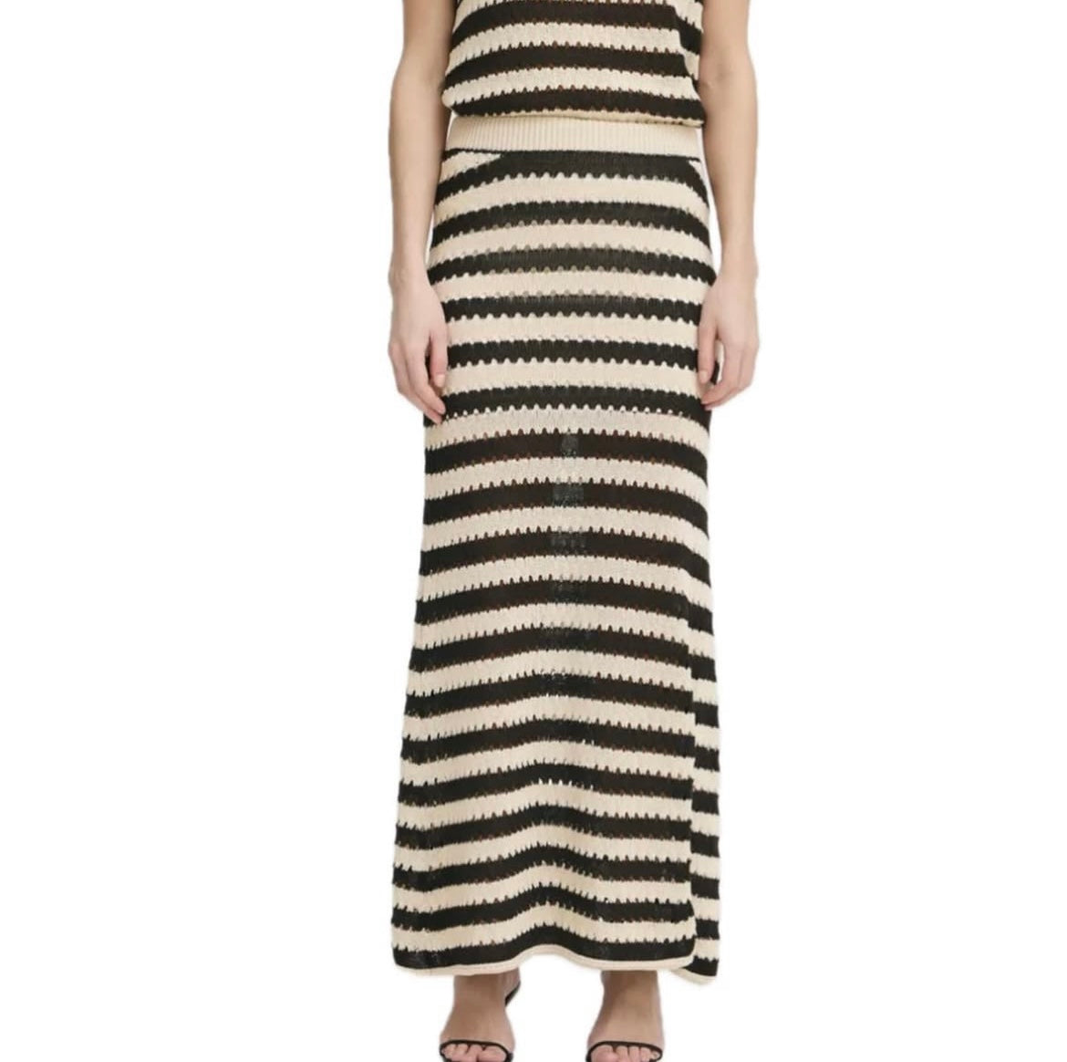 ICHI Black/Almond Stripe Knit Skirt