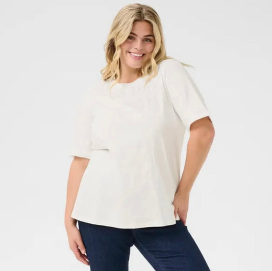 Kaffe Curve White T shirt with stones
