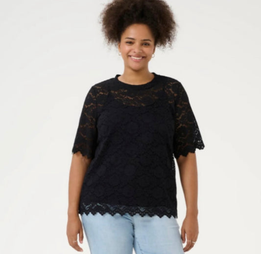 Kaffe Curve Black Eyelet SS Top