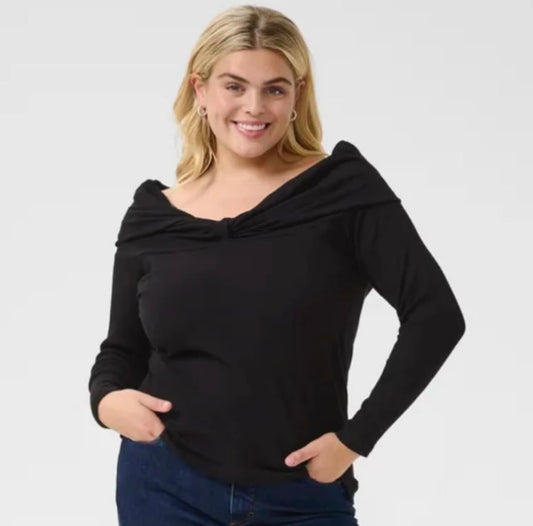 Kaffe Curve Black Off Shoulder Top