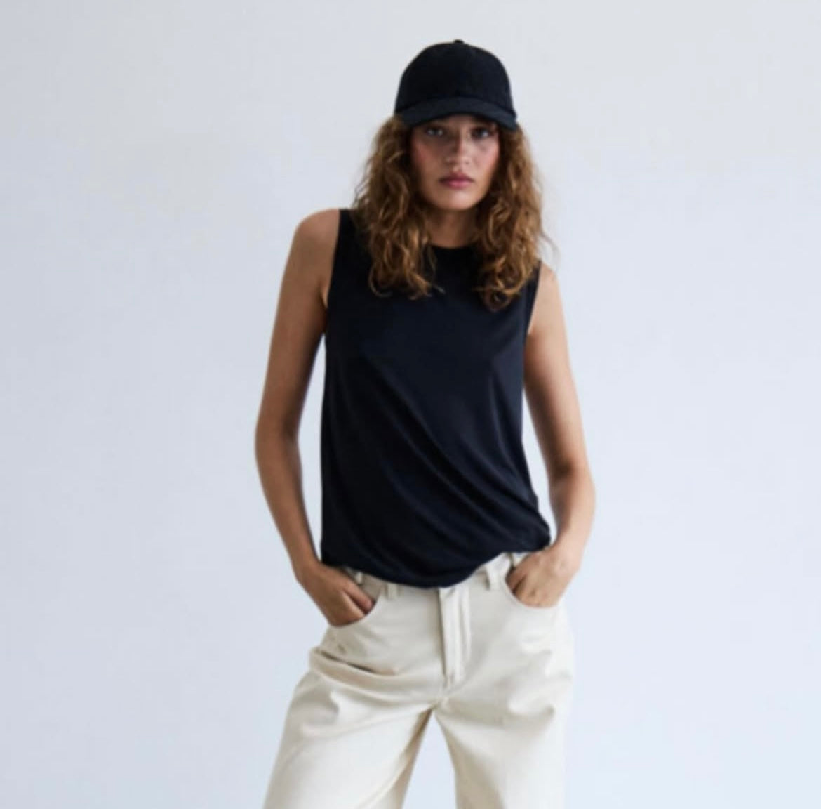 ICHI Black Wash Tank with Open Back