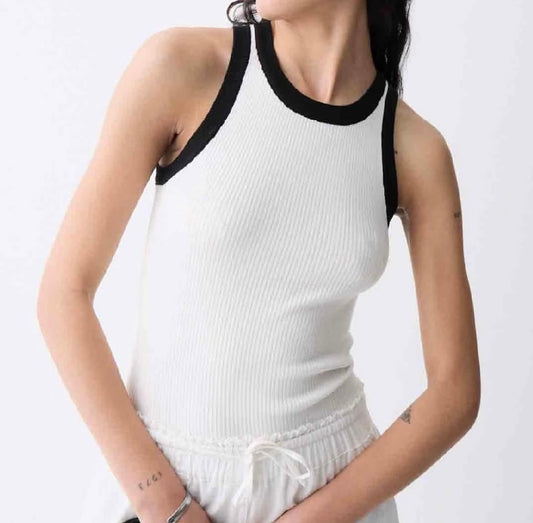 Deluc White Ribbed Tank with Black Trim