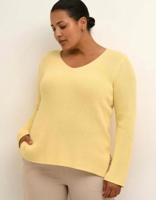 Kaffe Curve Yellow V Neck Sweater