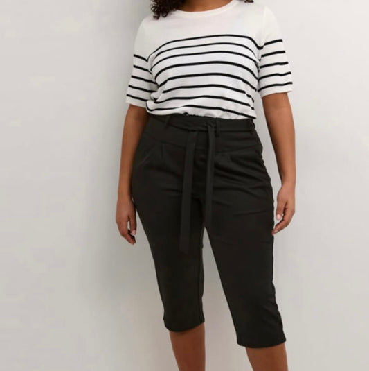 Kaffe Curve Black Cropped Belted Pant