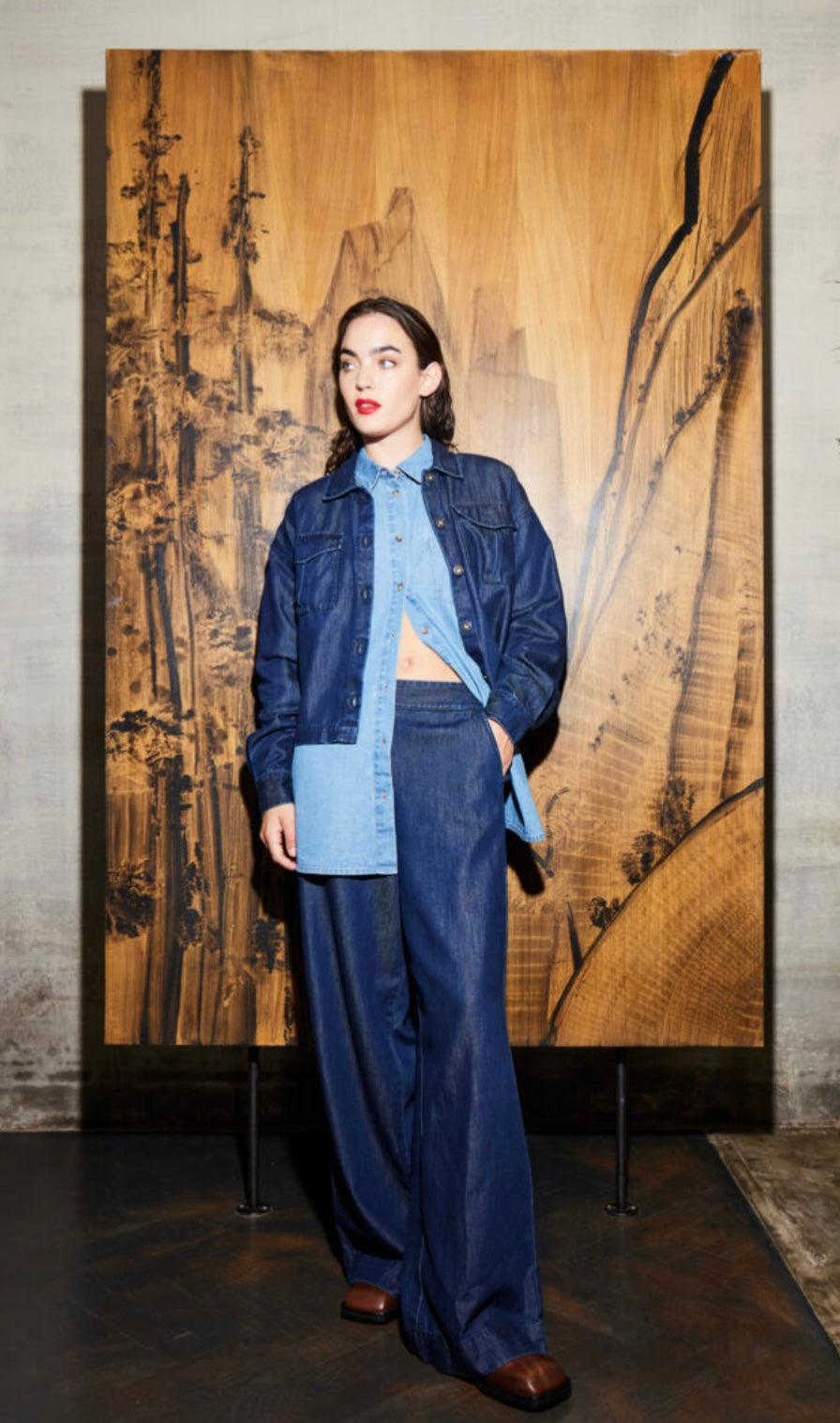 ICHI Dark Wash Wide Leg Denim