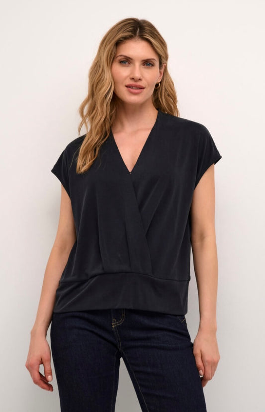 Culture Black Wash SS V Wrap Top