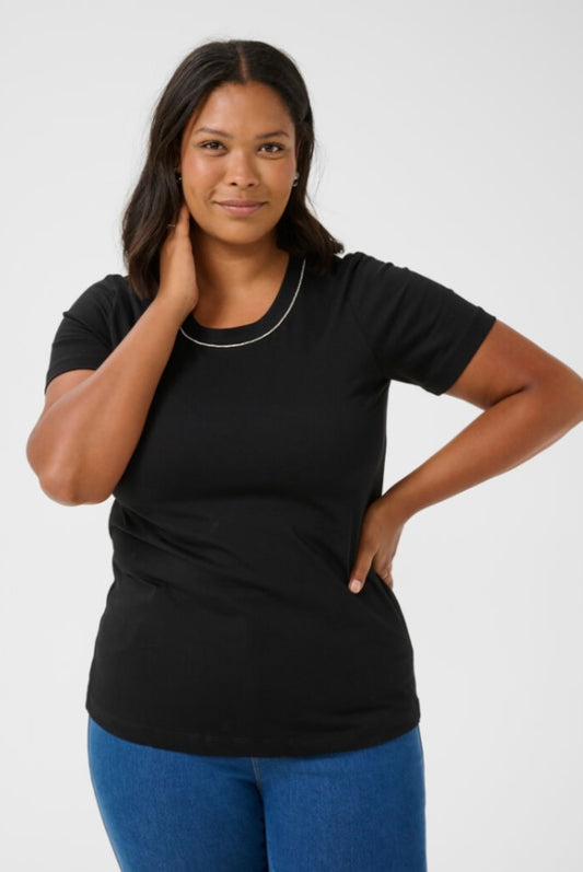 Kaffe Curve Black SS Rhinestone Collar T shirt
