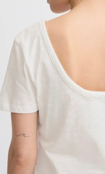 ICHI White SS T Shirt with Piping Collar