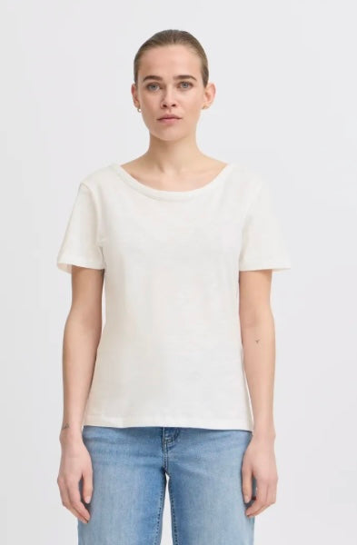 ICHI White SS T Shirt with Piping Collar