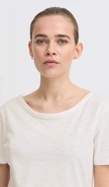 ICHI White SS T Shirt with Piping Collar