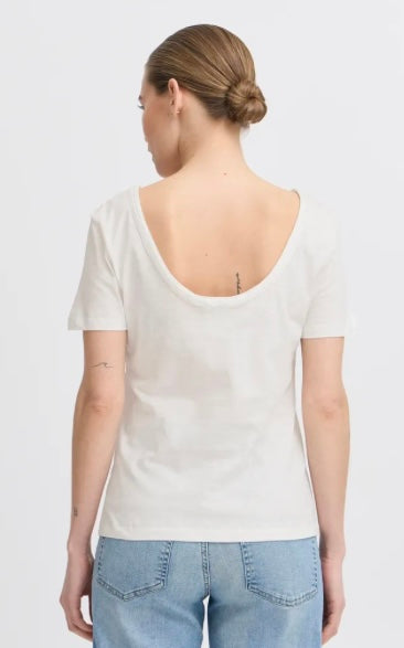ICHI White SS T Shirt with Piping Collar