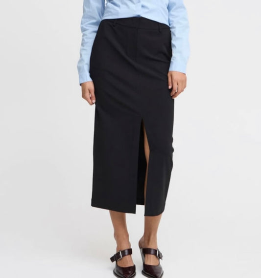 B young Black Long Pencil Skirt Front Slit