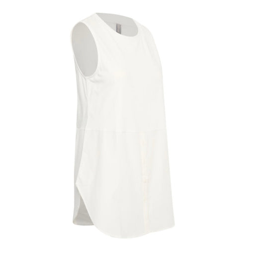Culture White Long Tank with Botton Buttons