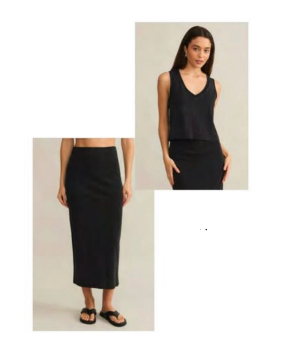 Z Supply Black Wash V neck Mid Length Tank