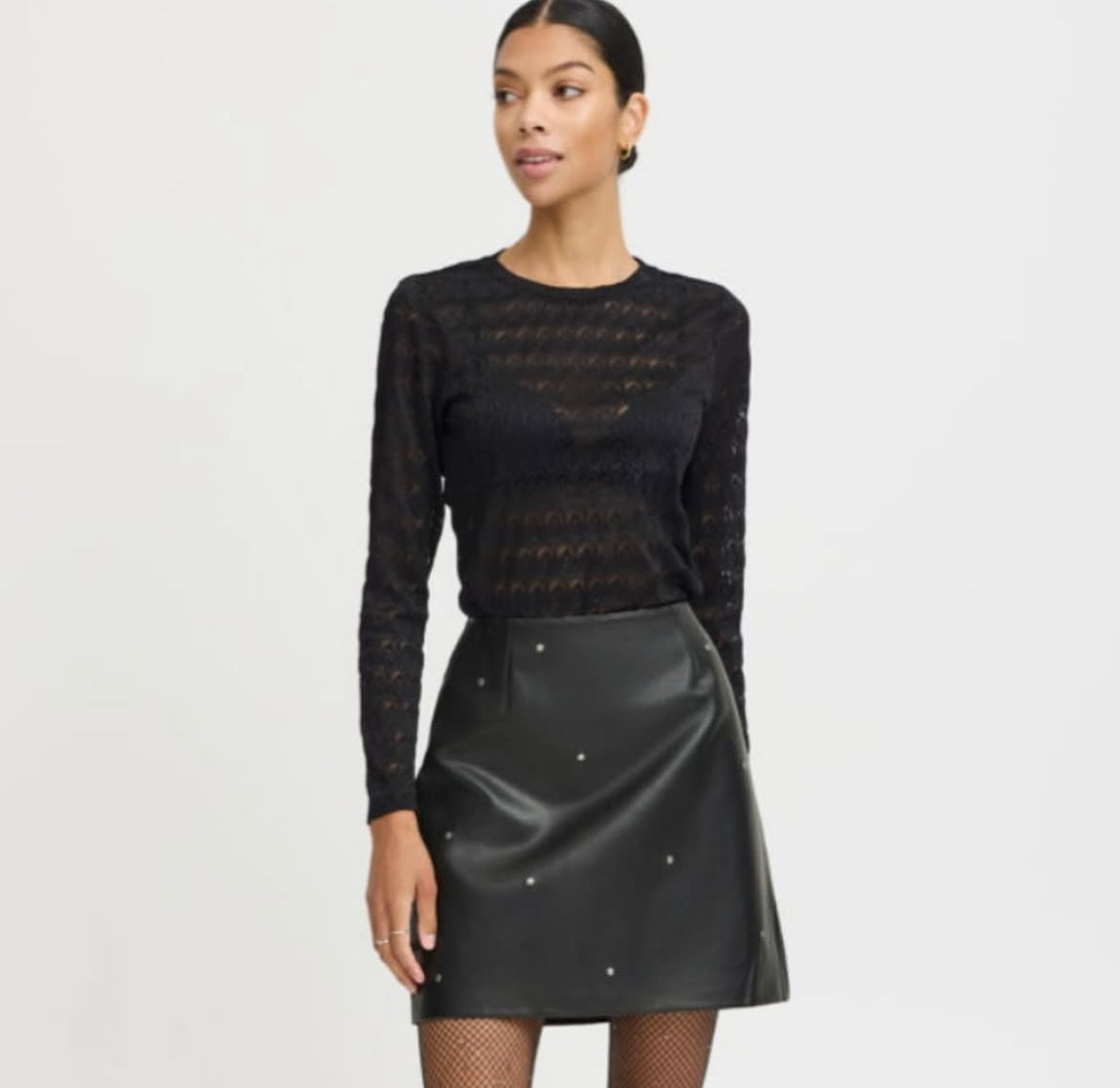 ICHI Black Studded Short Skirt