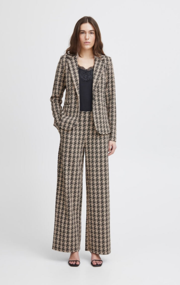 ICHI Brown/Black Printed 2 Buttoned Blazer