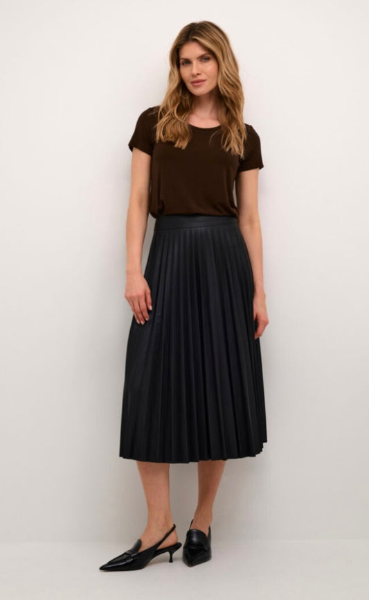 Culture Faux Leather Black Pleated Skirt