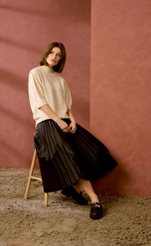 Culture Faux Leather Black Pleated Skirt