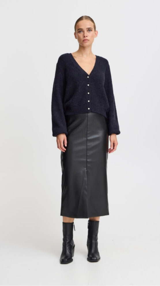 ICHI Faux Leather Long Skirt