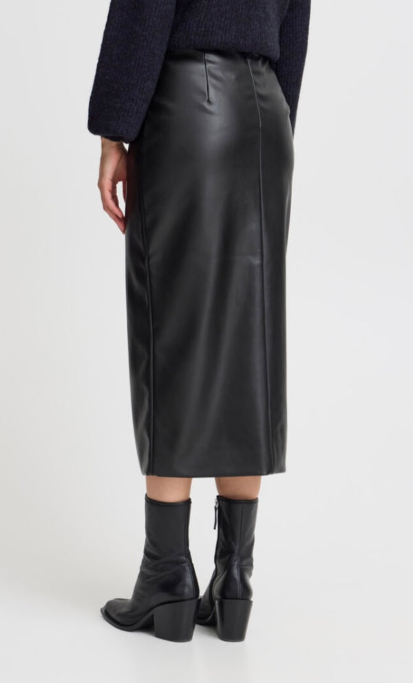 ICHI Faux Leather Long Skirt