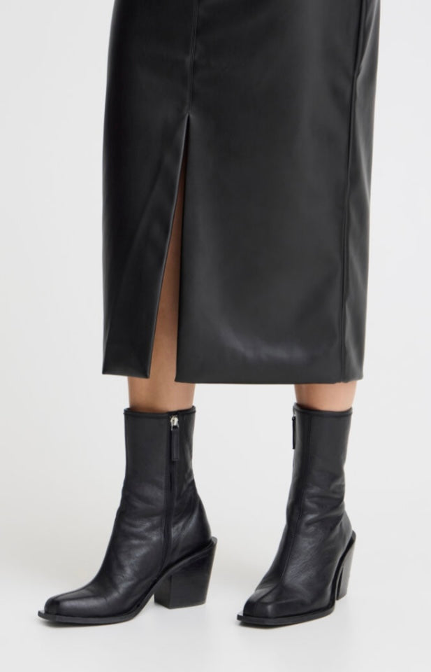 ICHI Faux Leather Long Skirt