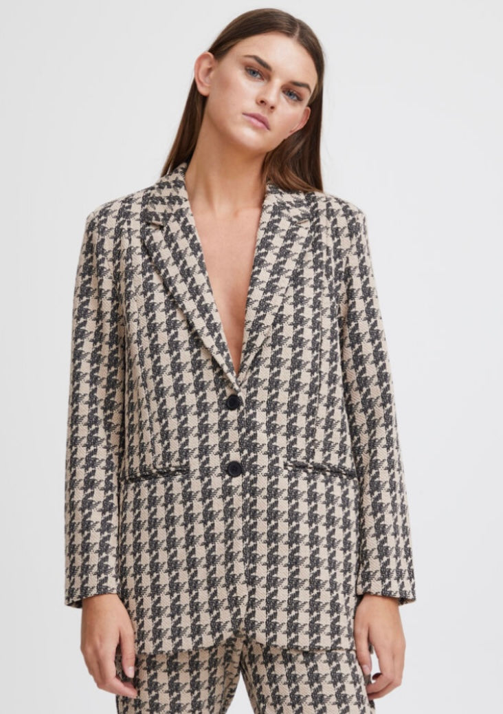 ICHI Brown/Black Printed 2 Buttoned Blazer
