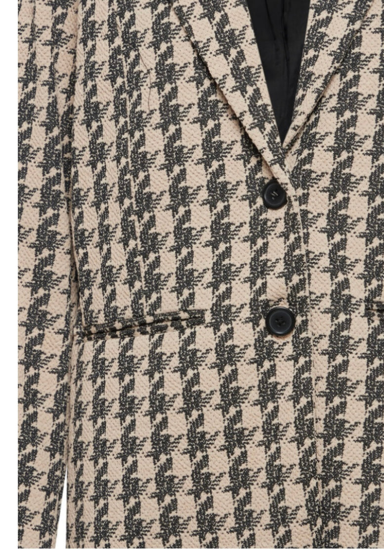 ICHI Brown/Black Printed 2 Buttoned Blazer