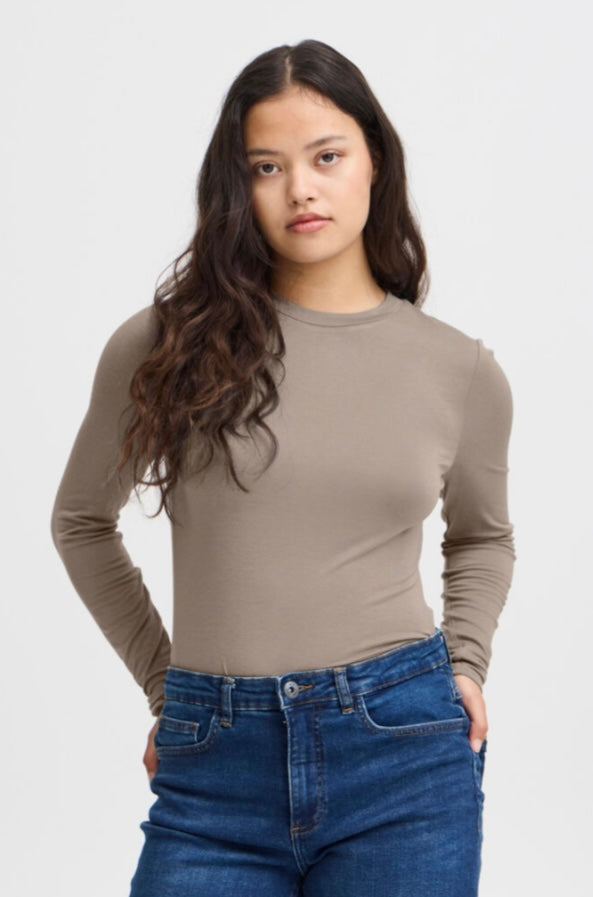 ICHI Brown Slim fit LS Top
