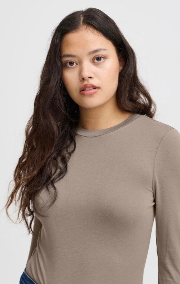 ICHI Brown Slim fit LS Top