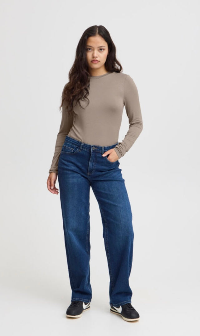ICHI Brown Slim fit LS Top