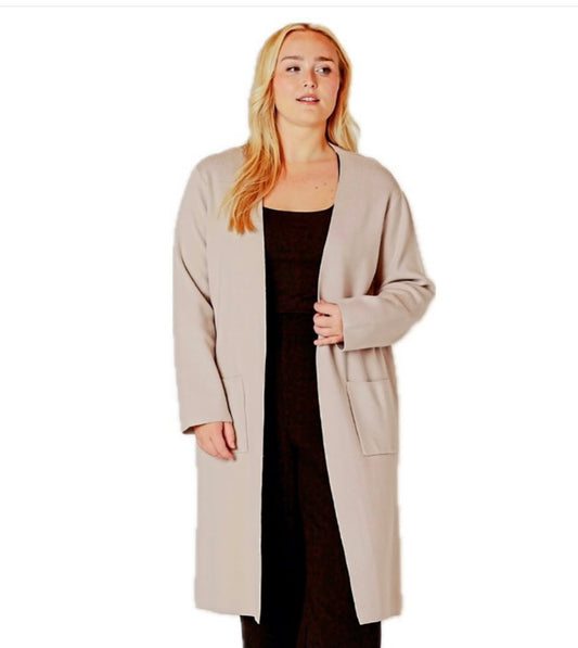 Dex Plus Beige Long with front Pockets Cardigan