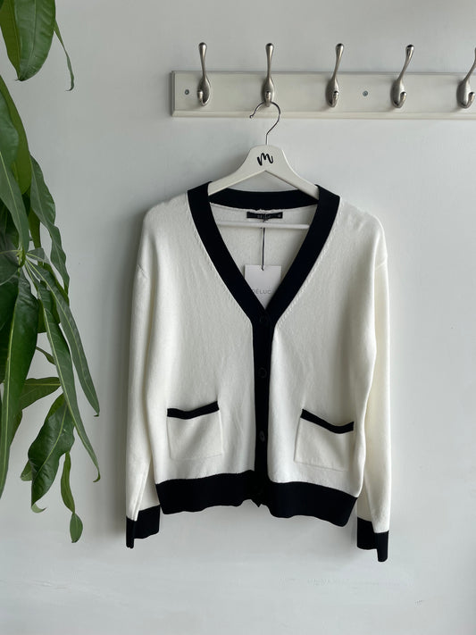 Deluc White Black Trimming Cardigan with Front Pockets