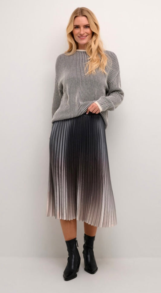 CREAM Beige/Black/Silver Pleated Skirt